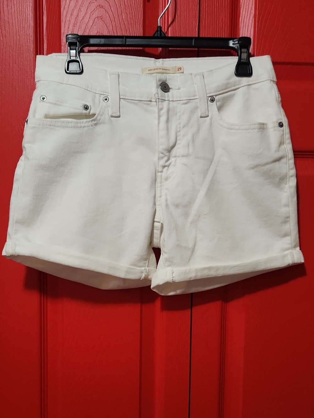 Sz 29 Levi's White Denim Roll-Cuff Shorts